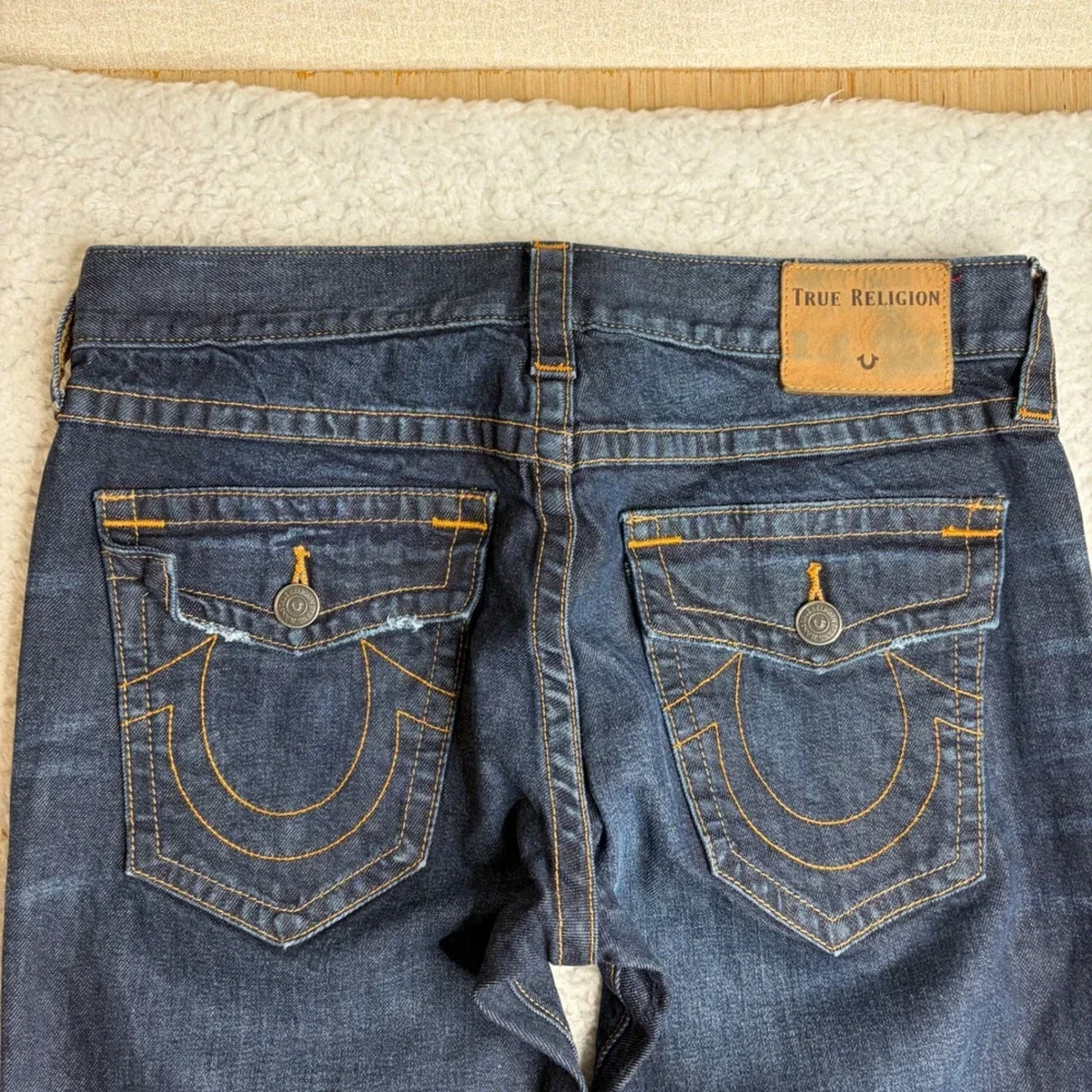 True Religion Ricky Relaxed Straight Leg Jeans Dark Wash Indigo Blue Mens 33x30